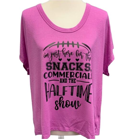 Hand Printed Upcycled Women Large Superbowl Snacks Commercials Halftime Show Tee - Picture 1 of 5